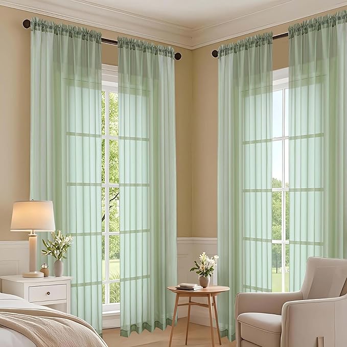 OVZME Sage Green Sheer Curtains 72 Inches Long 2 Panels Set, Light Filtering - Image 7