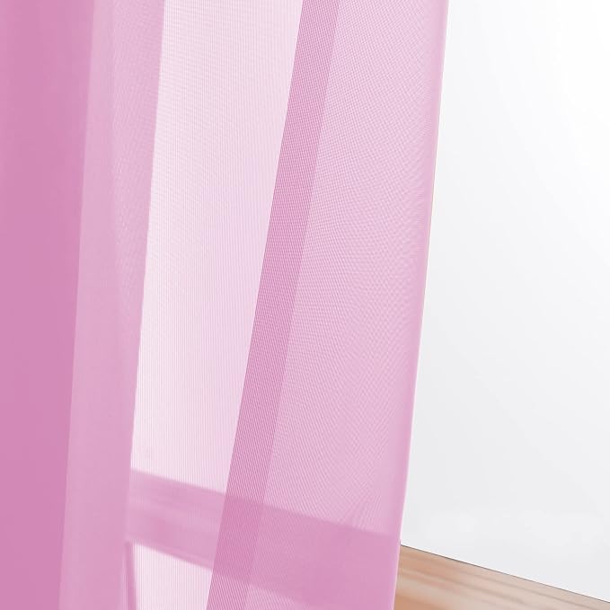 OWENIE Pink Sheer Curtains 90 Inch Length, Elegant Soft Sheer Curtains - Image 3