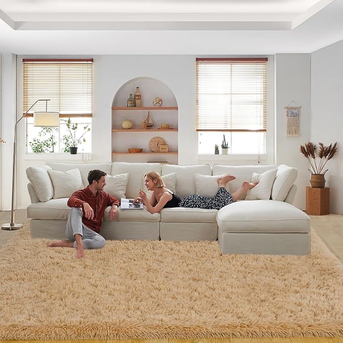 8x10 Area Rugs for Living Room Bedroom, Ultra Soft Fluffy Beige Large Rug - Image 2