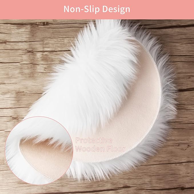 12 Inches Mini Round Faux Fur Sheepskin Rugs, Fluffy Living Room Carpet Mini - Image 4