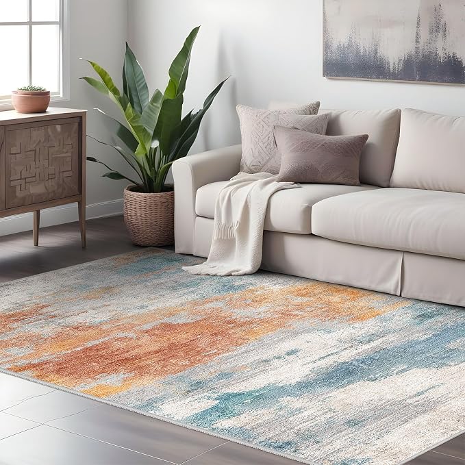 Abstract 3x5 Washable Rug: Modern Non Slip Area Rug Soft Carpet Foldable - Image 2