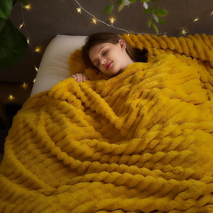 NEWCOSPLAY Super Soft Queen Blanket Mustard Yellow Premium Silky Flannel Fleece - Image 2