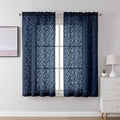 Lecloud Leia Navy Blue Sheer Curtains 45 Inch Length 2 Pcs, Dual Rod Pocket by Lecloud