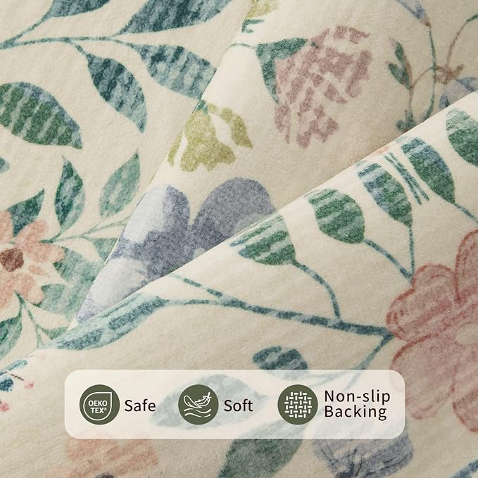 Rugxara Floral Rug for Living Room Bedroom, 4x6 Washable Rug, Large Non Slip - Image 4