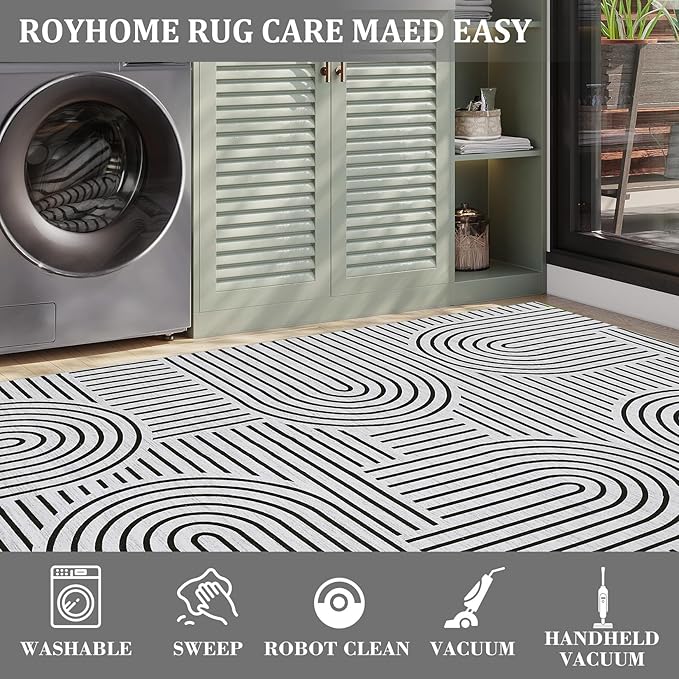 ROYHOME Modern Rug 2x6 Runners for Hallways, Abstract Kitchen Runner Rugs Non - Image 5
