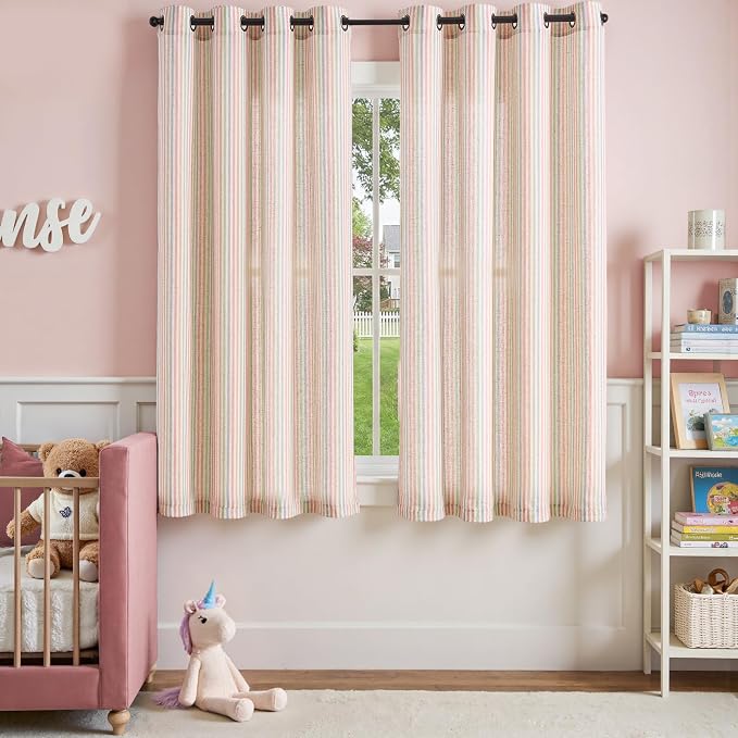 jinchan Linen Curtains for Living Room Candy Striped Curtains 63 inch Length - Image 3