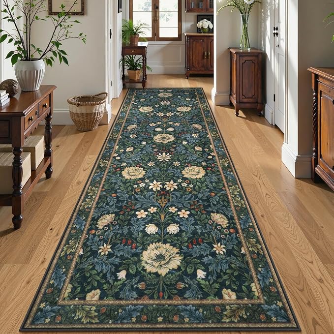 LIVEBOX Washable Runner Rug for Hallway 2'8" x 8', Floral Retro Kitchen Runner by LIVEBOX