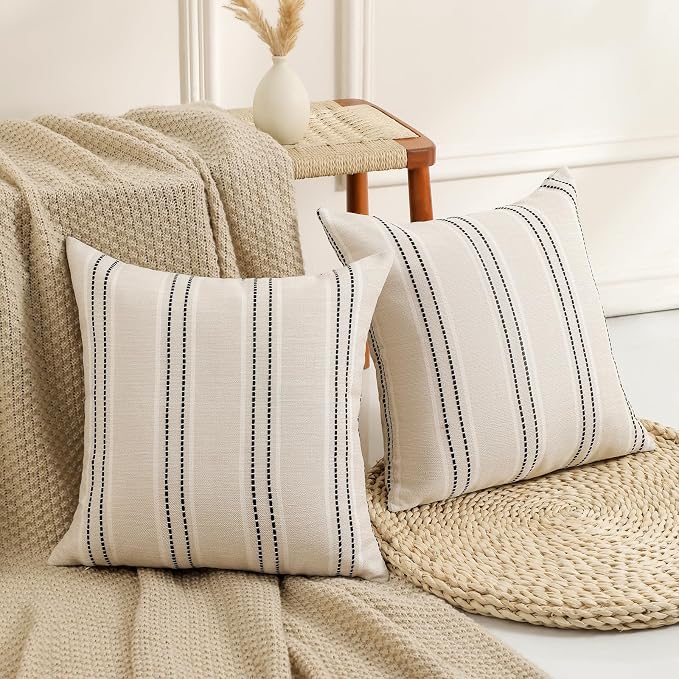 Hckot Hand Made Decorative Pillow Covers 18x18 Striped Throw Pillows Textured - Image 3