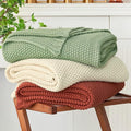 Chunky Cable Knit Throw Blanket Lightweight Light Green 100% Organic Cotton by LongHuiBedding
