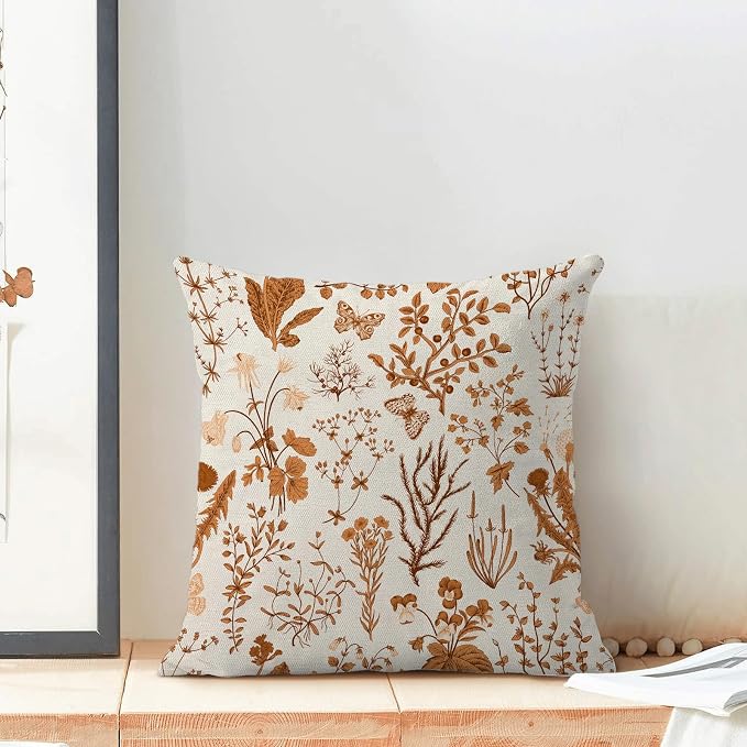 AEIOAE Fall Pillow Covers 22x22 Inch Set of 2, Burnt Orange Wild Flower Plant - Image 3