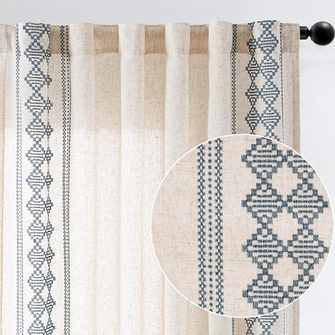 jinchan Boho Curtains Linen Blend Beige Farmhouse Curtains 63 Inches Long - Image 9