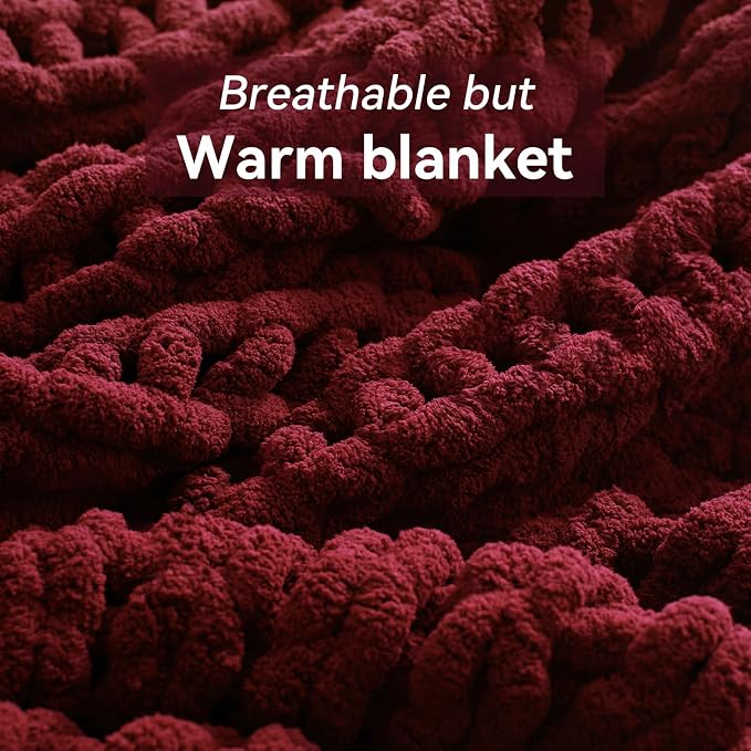 Negwoo Chunky Knit Throw Blanket, Handmade Red Crochet Big Thick Blanket - Image 6