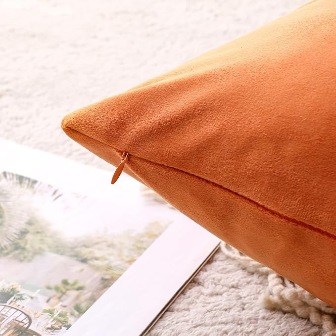 NiNi ALL Decorative Throw Pillow Covers Velvet 24x24 Inch Pack of 2 Orange - Image 5