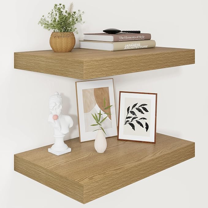 Vivelove 12 Inch Deep Floating Shelves 16 inch Long, 2 Inch Thick Wall Shelves by VIVELOVE