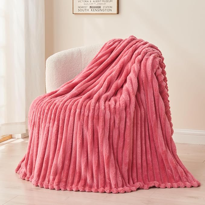 NEWCOSPLAY Super Soft Queen Blanket Coral Pink Premium Silky Flannel Fleece 3D - Image 9