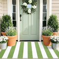 OLANLY Green and White Striped Rug 2' x 4'3" – Washable Cotton Indoor Outdoor by OLANLY