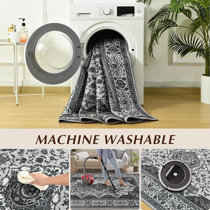 Area Rug for Living Room, Machine Washable Grey Rugs for Bedroom, 4x6Ft - Image 8
