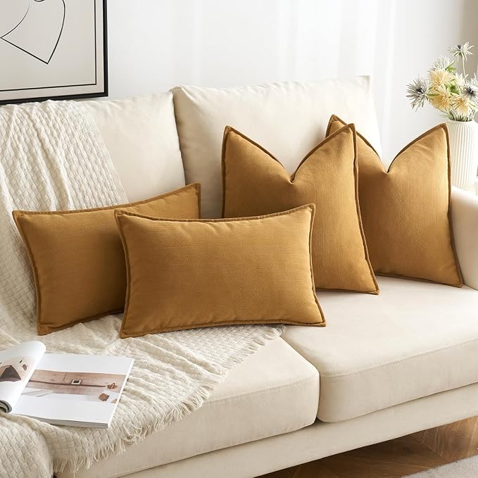 MIULEE Pack of 2 Mustard Yellow Decorative Pillow Covers 26x26 Inch Soft - Image 4
