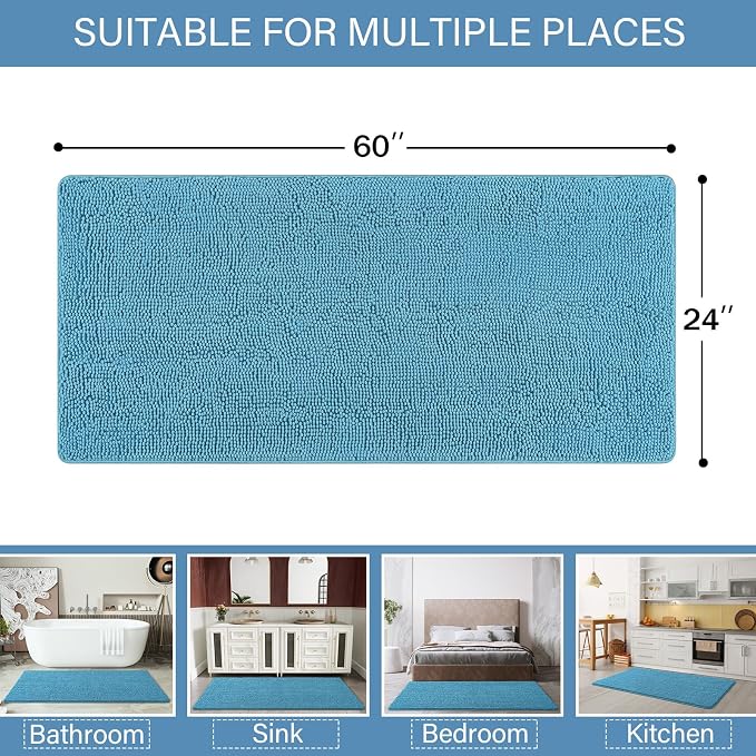 LOCHAS Luxury Bathroom Rug Shaggy Bath Mat 24 x 60 Inch, Washable Non Slip Bath - Image 2