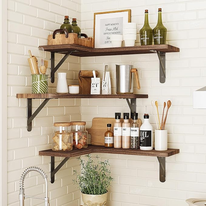 Fixwal Corner Floating Shelves for Wall, Rustic Wood Wall Mounted Shelf for - Image 7