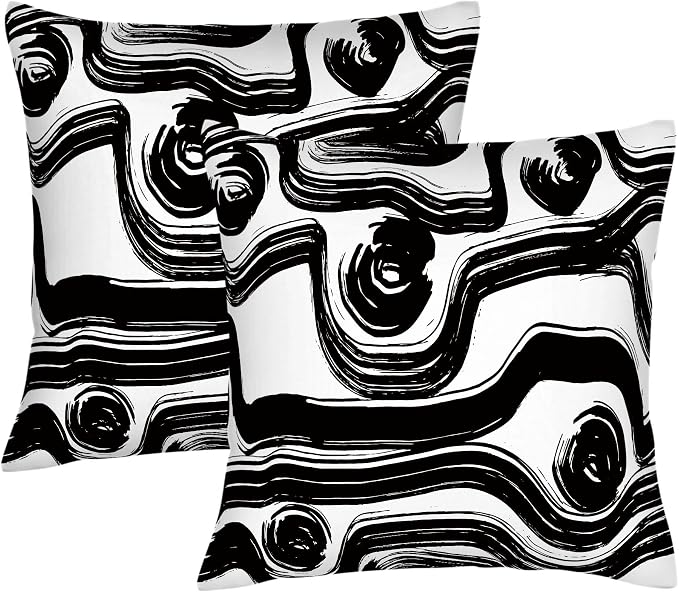 Abstract Black and White Brush Stroke Throw Pillow Covers 18x18 Set of 2 by Unknown