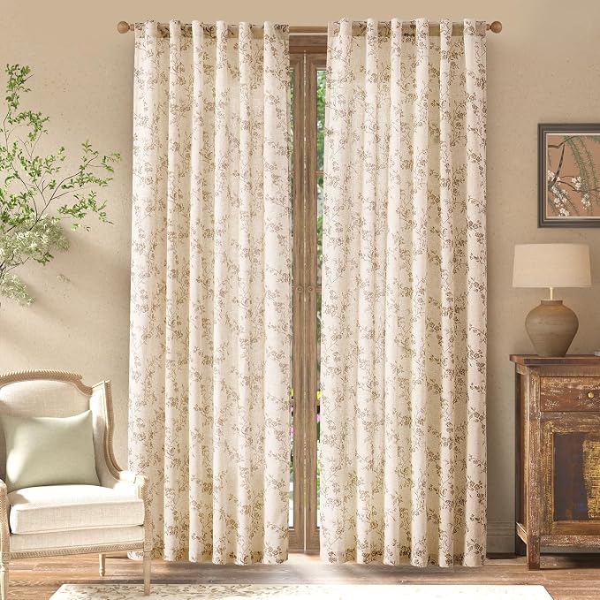 jinchan Linen Floral Curtains for Living Room 84 Inch Length Taupe Printed - Image 2