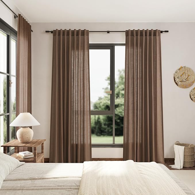 Nanspring Caramel Brown Linen Curtains 63 Inches Length 2 Panels Set - Image 7