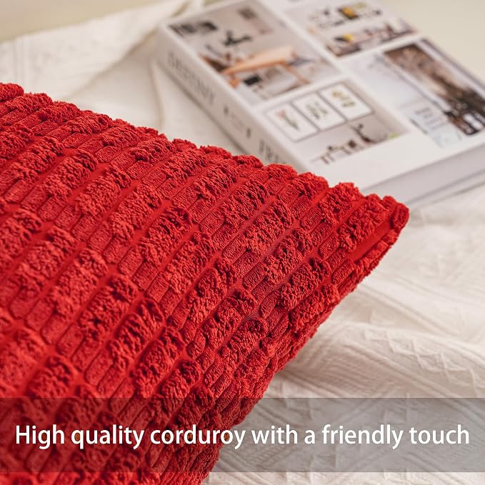 Pack of 2 Christmas Red Corduroy Decorative Throw Pillow Covers 20x20 Inch Soft - Image 2
