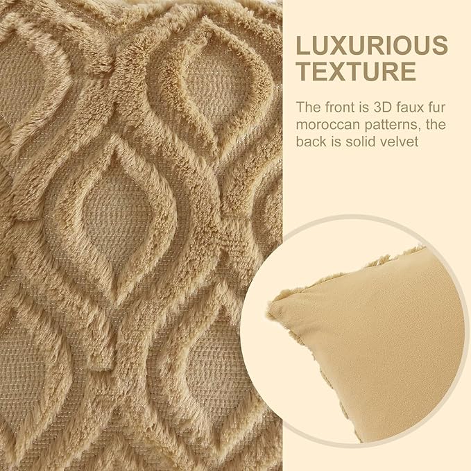 decorUhome Throw Pillow Covers 22x22 Inch Set of 2, Soft Plush Faux Wool Khaki - Image 7
