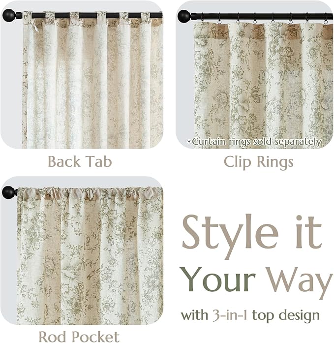jinchan Linen Floral Curtains 63 Inch Length - Image 9