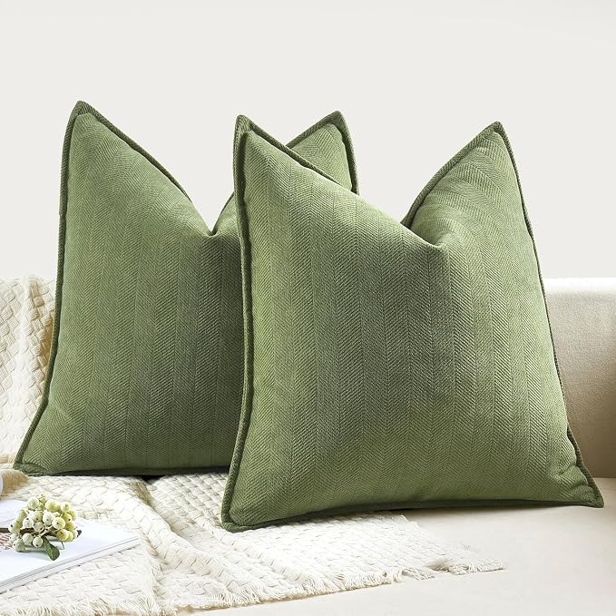 MIULEE Pack of 2 Sage Decorative Pillow Covers 18x18 Inch Soft Chenille - Image 6