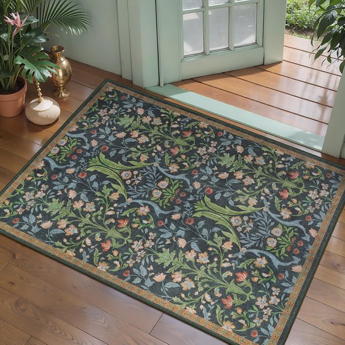 Tangsoo Green Washable Entry Rug, 2x3 Small Area Throw Rugs by Tangsoo