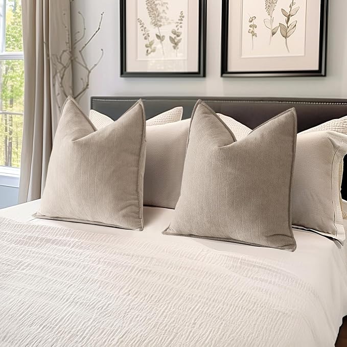 MIULEE Pack of 2 Beige Decorative Pillow Covers 24x24 Inch Soft Chenille - Image 5