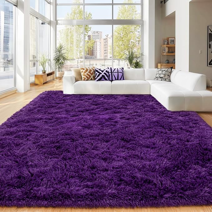 8x10 Area Rugs for Living Room Bedroom, Ultra Soft Fluffy Purple Large Rug - Image 3