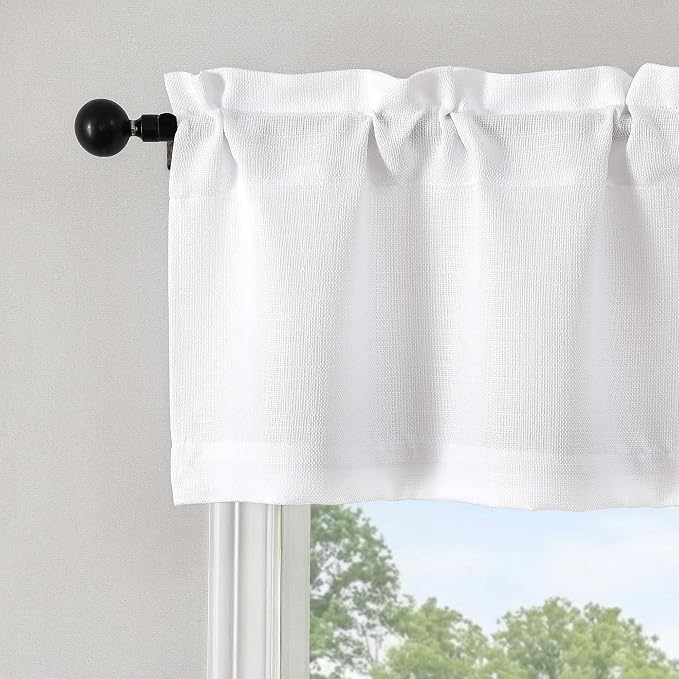 Gwine White Valance for Windows, Light Filtering Faux Linen Textured Kitchen by Gwine