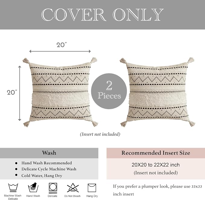 BlissBlush Decorative Throw Pillow Covers 20x20 Combo Set of 2 Square Boho - Image 5
