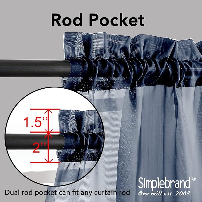 Simplebrand Blue Sheer Curtains 96 Inches Long, Light Filtering Rod Pocket - Image 4