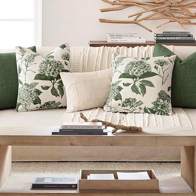 Foindtower Set of 2 Linen Floral Throw Pillow Covers Neutral Vintage Print - Image 6