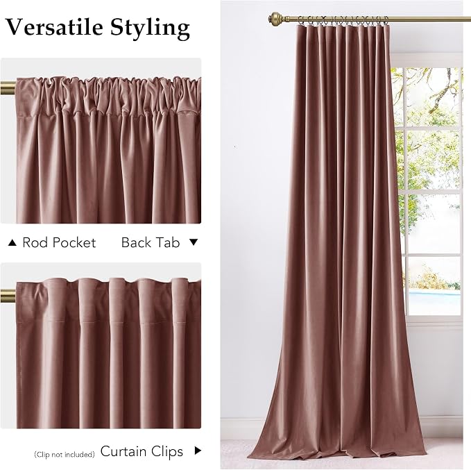 NICETOWN Dusty Rose Pink Soft Velvet Curtains 120 inch Long, Thermal Insulated - Image 4