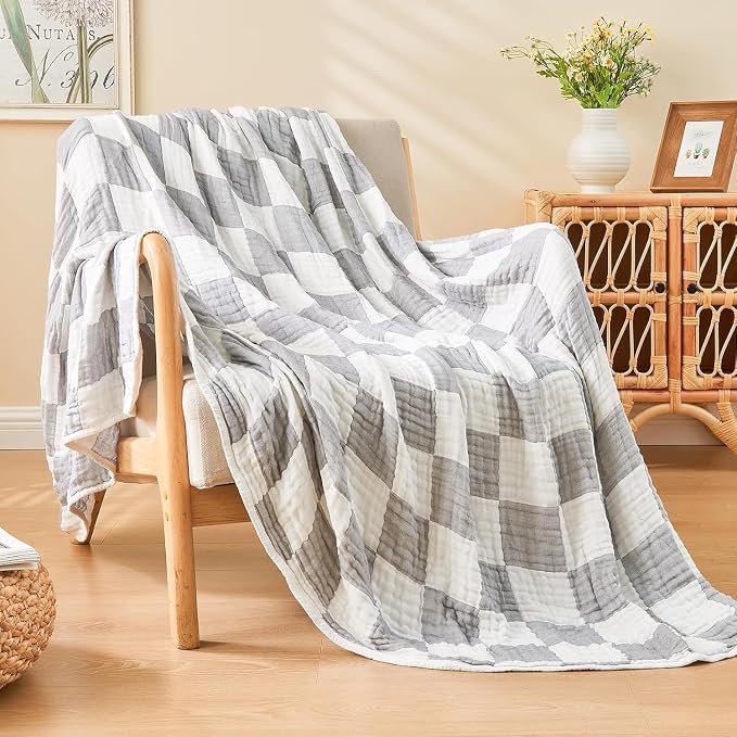 EMME Checkered Cotton Blanket Twin Large 60"x80" 100% Muslin - Image 7