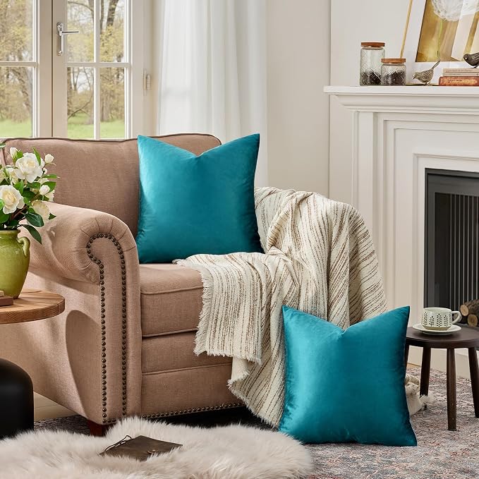 GIGIZAZA Décor Throw Couch Pillow Covers Set of 2, Sofa Cushion Teal Peacock - Image 3