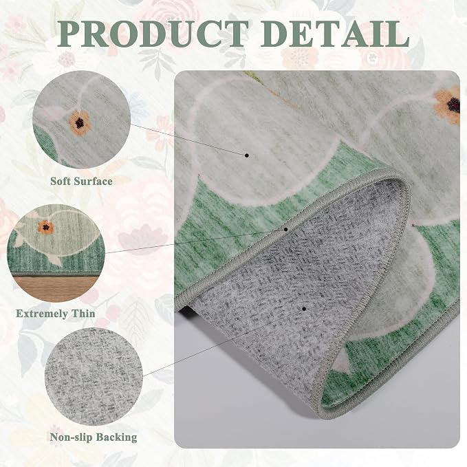 DUKINO 3x4 Area Rug, Lightweight Non Slip Washable Floral Rug, Indoor Low Pile - Image 5