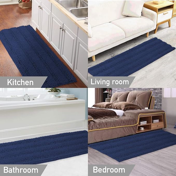 Turquoize Bath Rug Runner for Bathroom 59inx 20in Extra Large Navy Blue Striped - Image 6