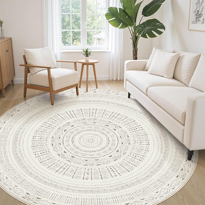 cotiled 8x8 Round Area Rug Living Room: Washable Boho Rugs - Image 3