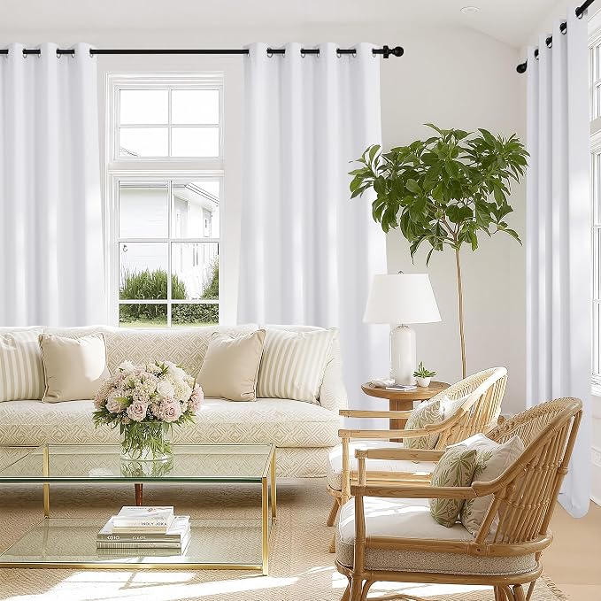 NICETOWN 100% Blackout White Curtains 96 inches Long 2 Panels, Grommet Full - Image 2