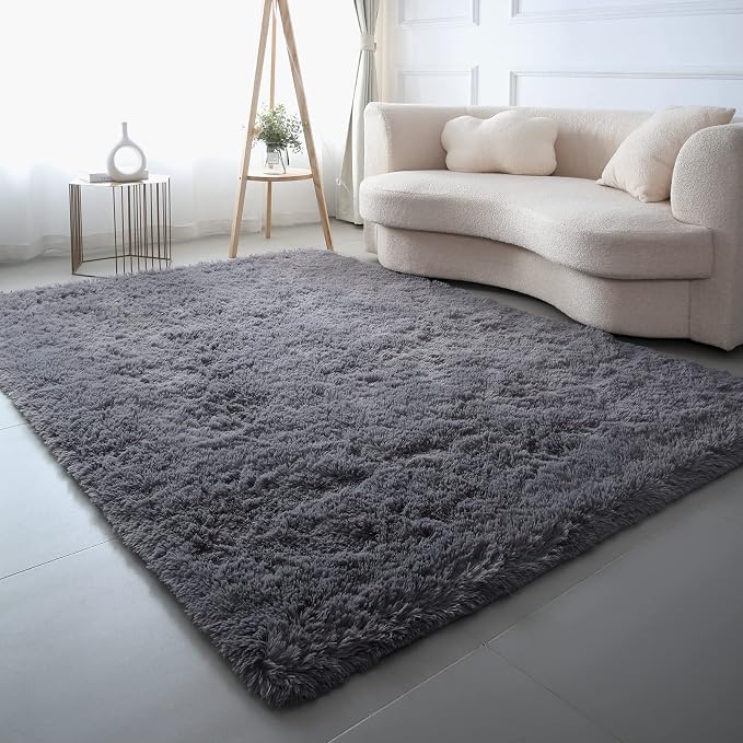 Fluffy Area Rug for Living Room: Grey Rug 5x8 Shag Area Rugs for Bedroom-Shaggy by CAIYUECS