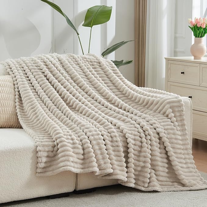 NEWCOSPLAY Super Soft Twin Blanket Linen Premium Silky Flannel Fleece 3D Ribbed - Image 3