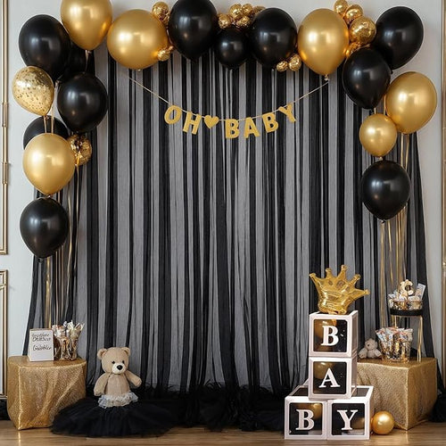 10ft x 12ft Black Tulle Backdrop Curtain by Suppromo