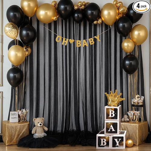 20ft x 15ft Black Tulle Backdrop Curtain by Suppromo