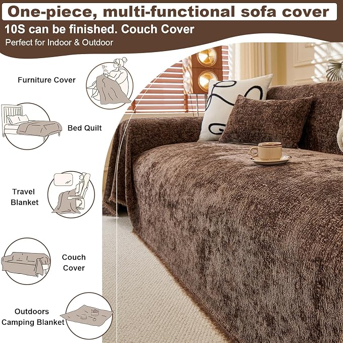 ROOMLIFE Brown Sofa Cover, Vintage Boho Couch Cover - Image 6
